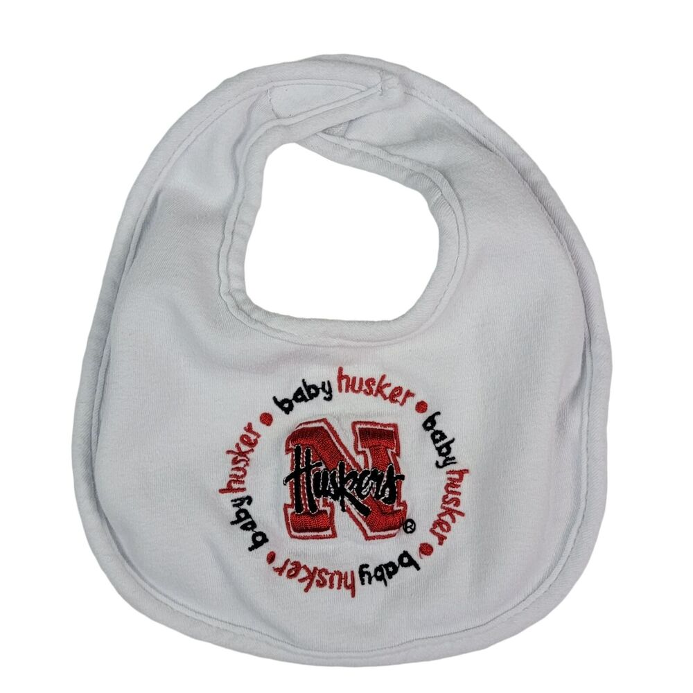 Nebraska Cornhuskers Bib Huskers White Red Black Embroidered NCAA Infant Baby‎